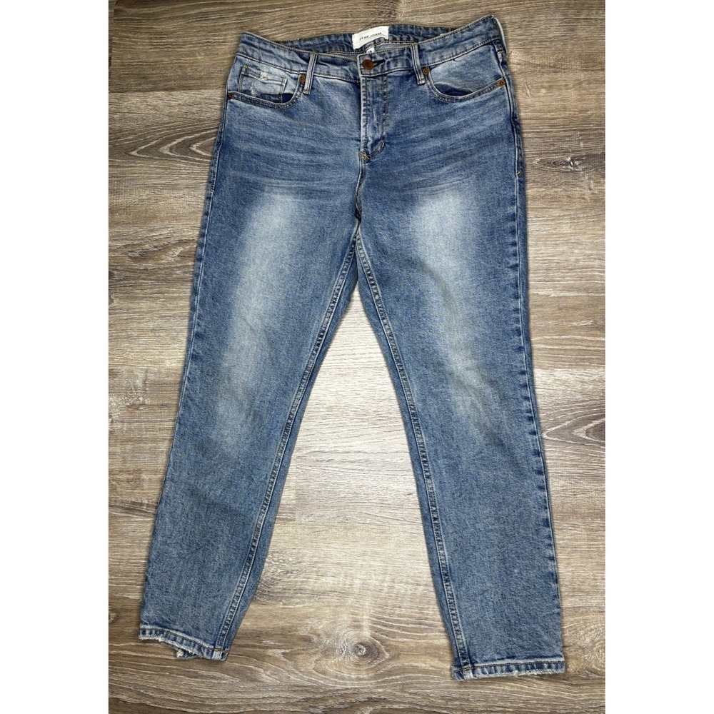 Dear John Girlfriend Jeans Medium Wash High Rise Distressed Hem Size 29